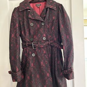 bebe casual dress coat, red and black lace ,size large, worn once
